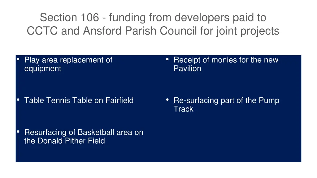 section 106 funding from developers paid to cctc