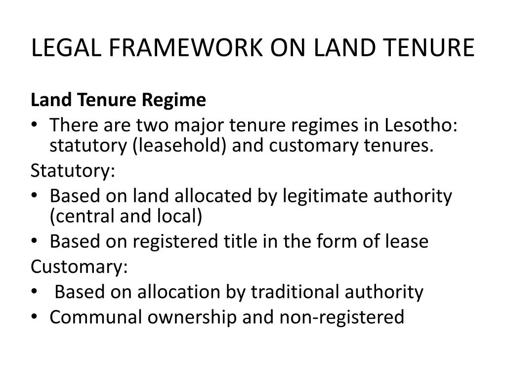 legal framework on land tenure