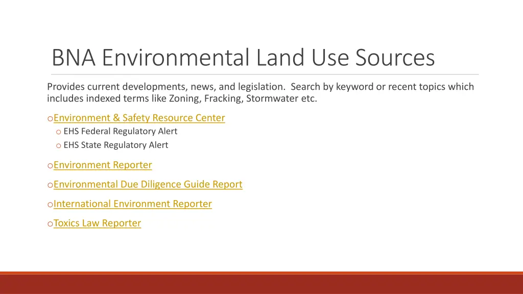 bna environmental land use sources