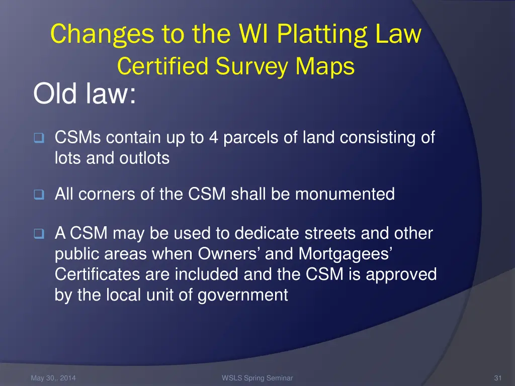 changes to the wi platting law certified survey