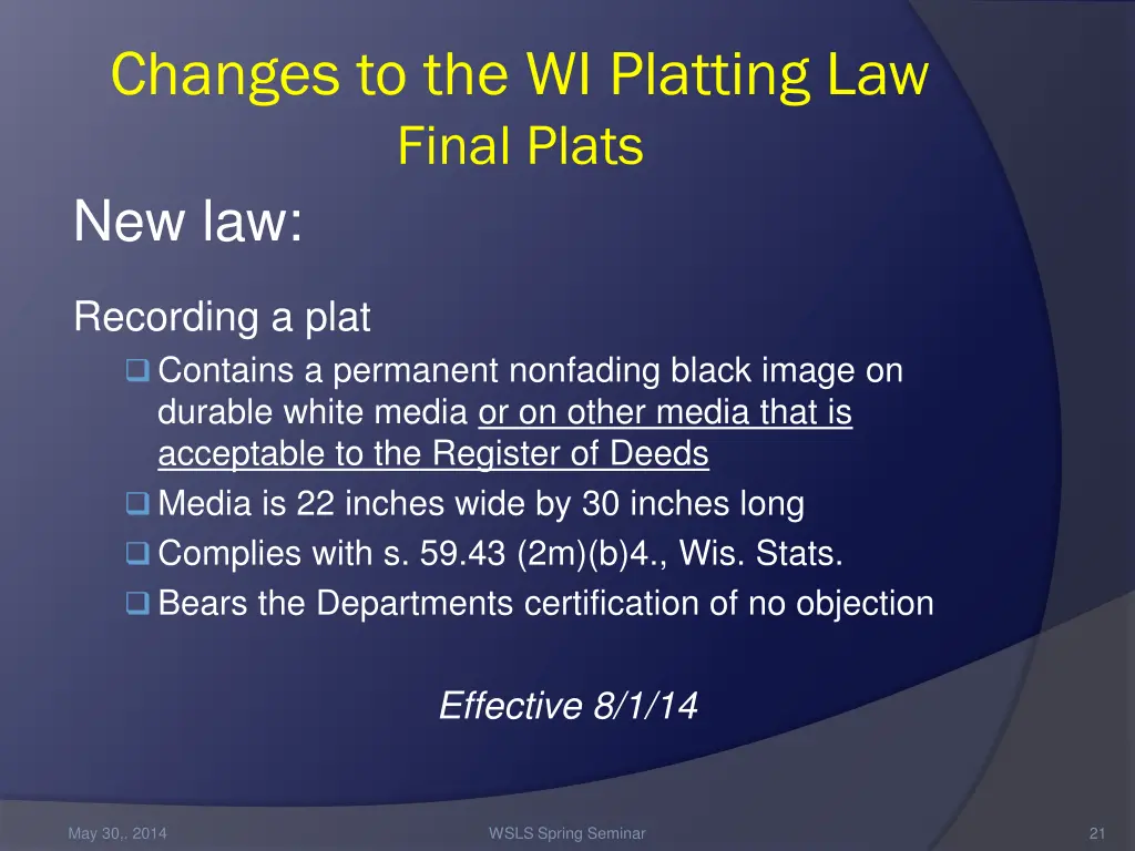 changes to the wi platting law final plats new law 1