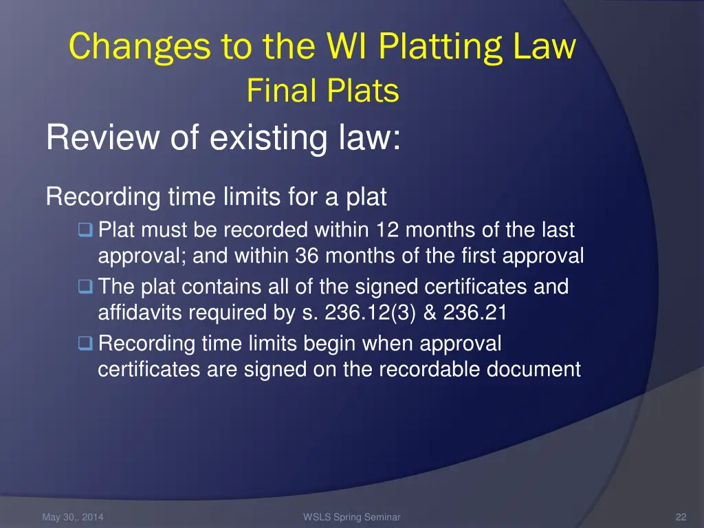 changes to the wi platting law final plats review