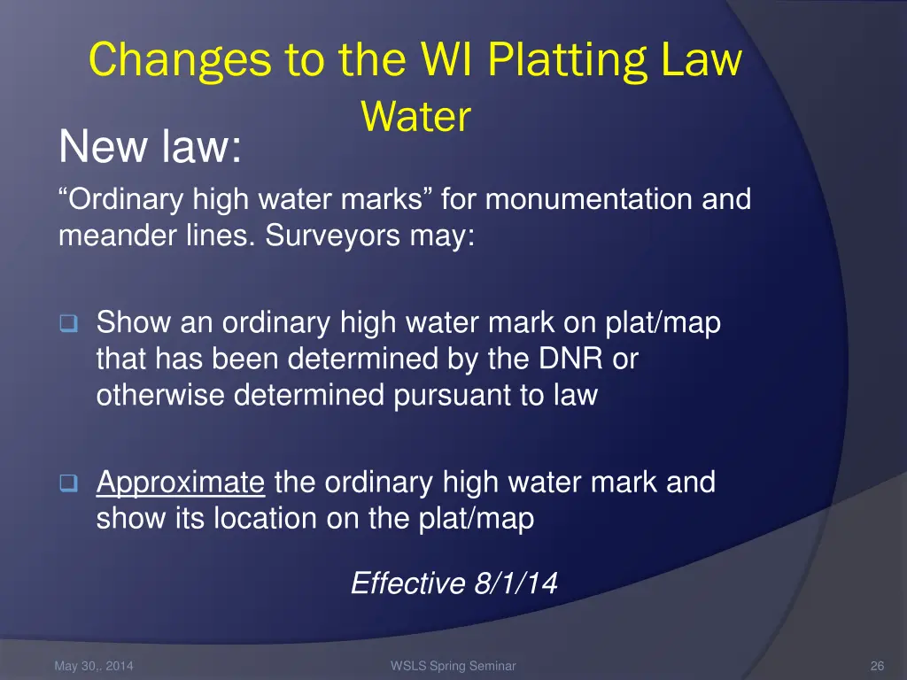 changes to the wi platting law water 1