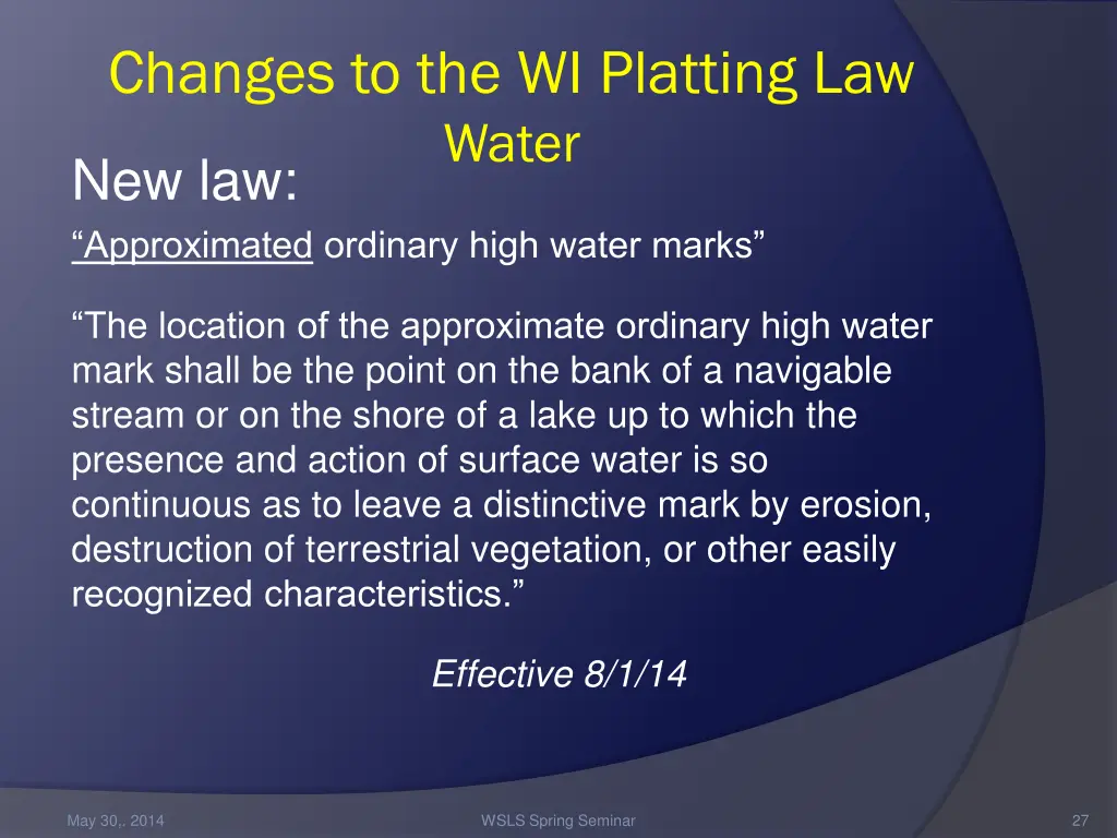 changes to the wi platting law water 2