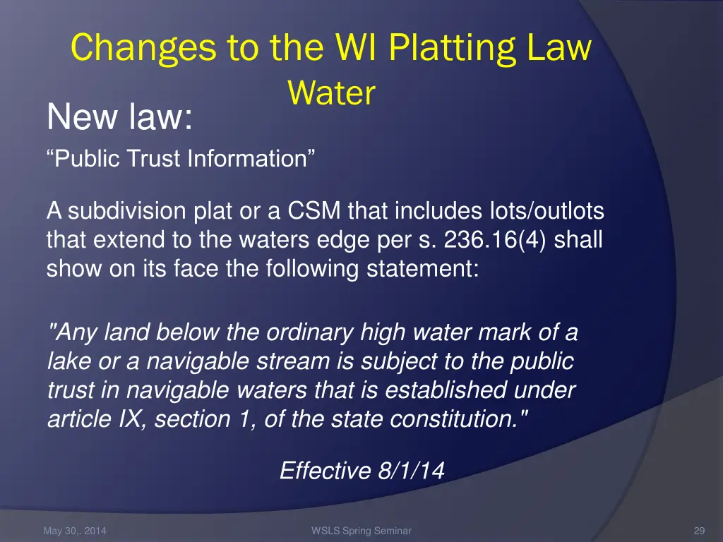 changes to the wi platting law water 4