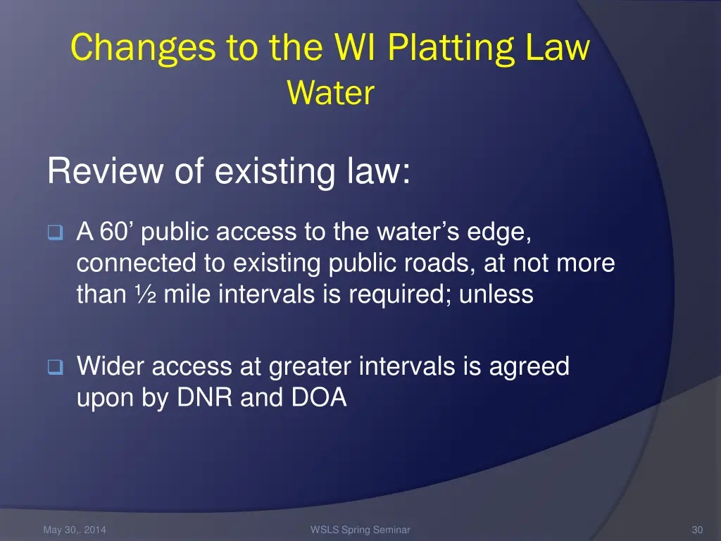 changes to the wi platting law water 5