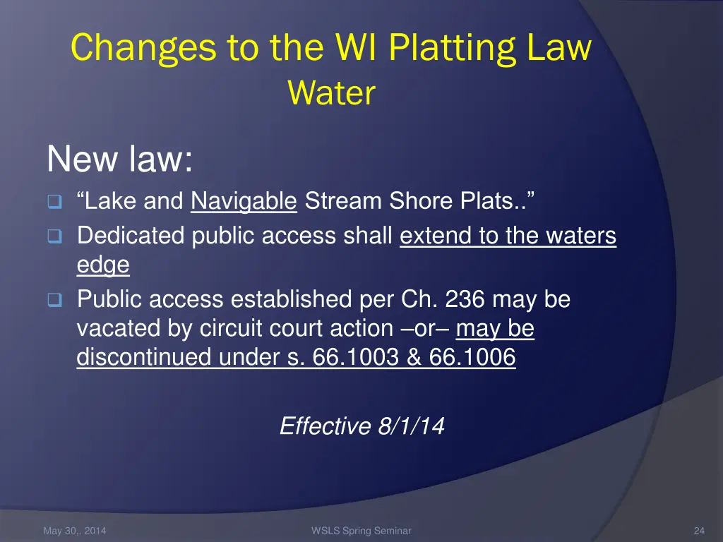 changes to the wi platting law water