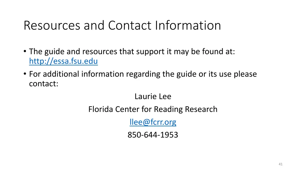 resources and contact information