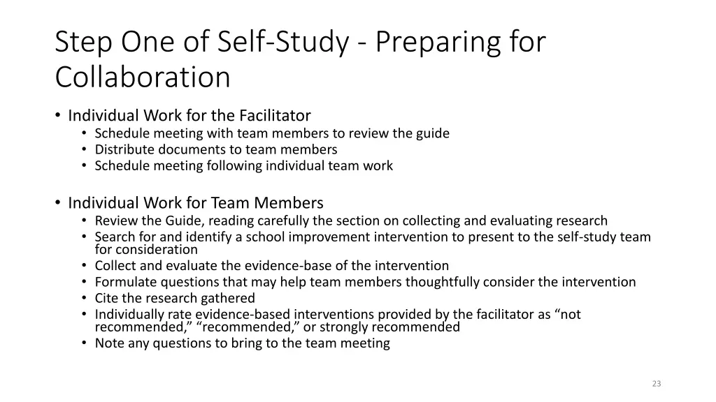 step one of self study preparing for collaboration