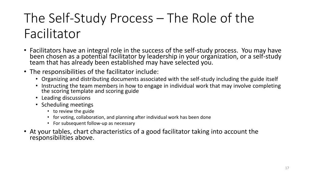 the self study process the role of the facilitator