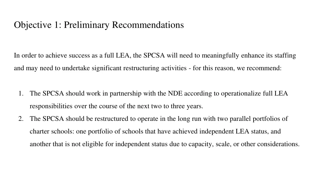 objective 1 preliminary recommendations