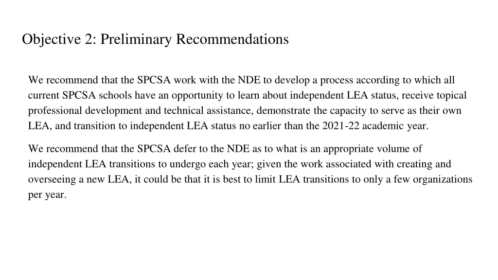 objective 2 preliminary recommendations