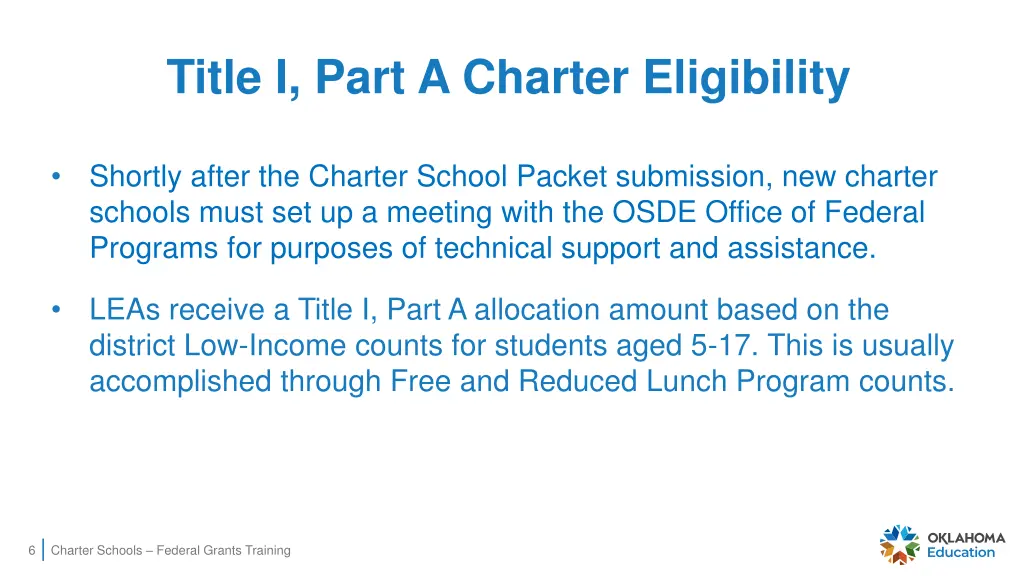 title i part a charter eligibility