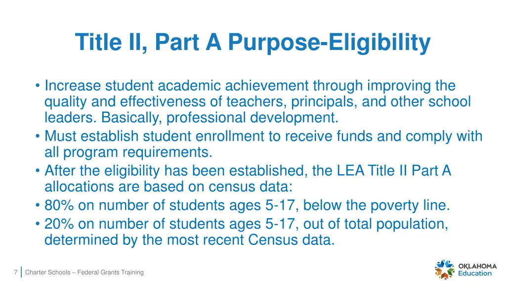 title ii part a purpose eligibility