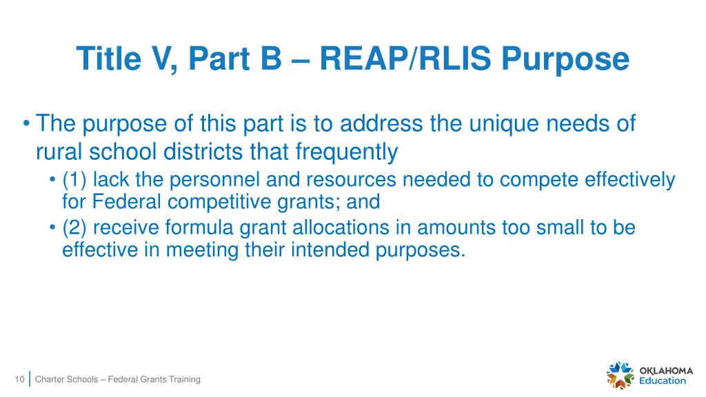 title v part b reap rlis purpose