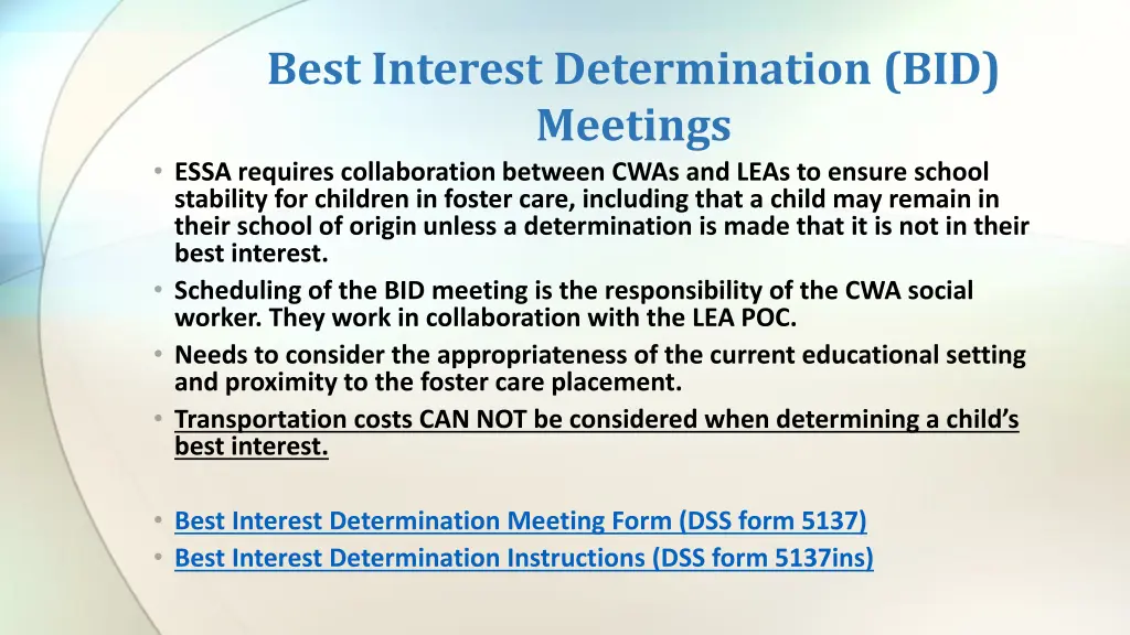 best interest determination bid meetings essa