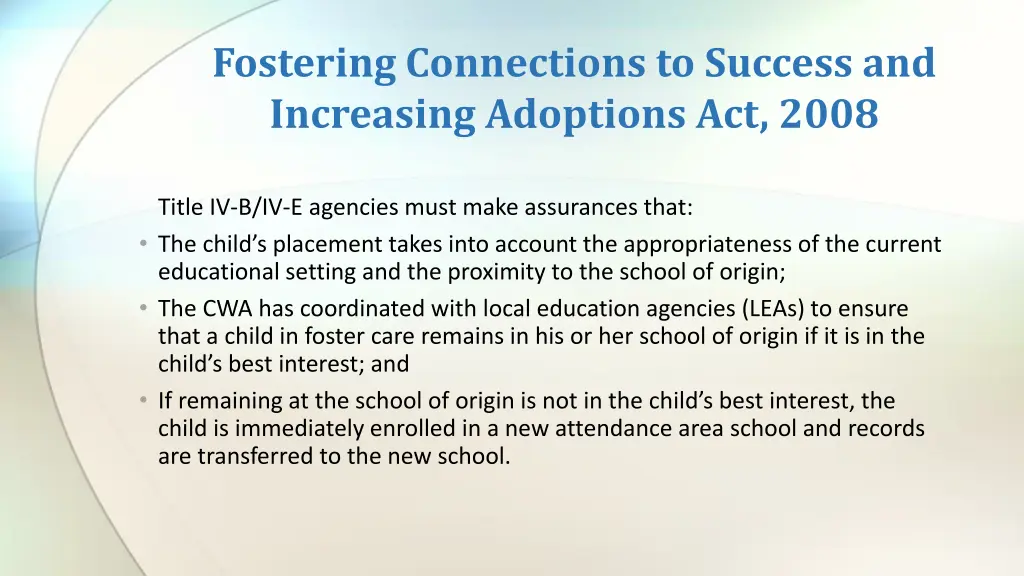 fostering connections to success and increasing