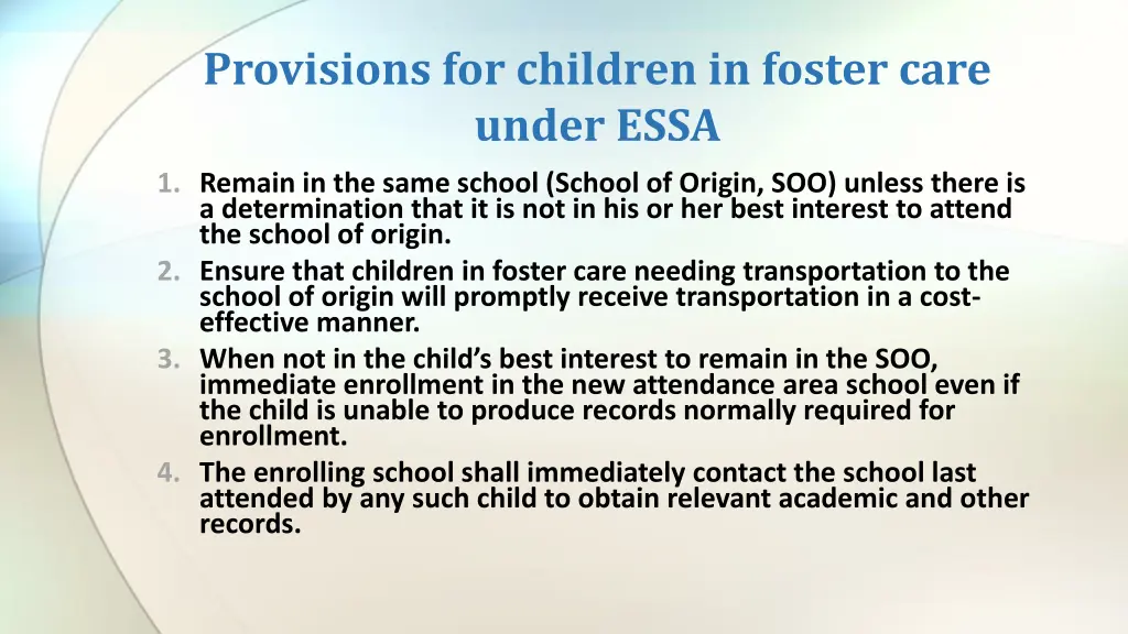 provisions for children in foster care under essa