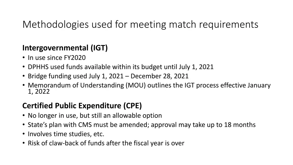 methodologies used for meeting match requirements 3