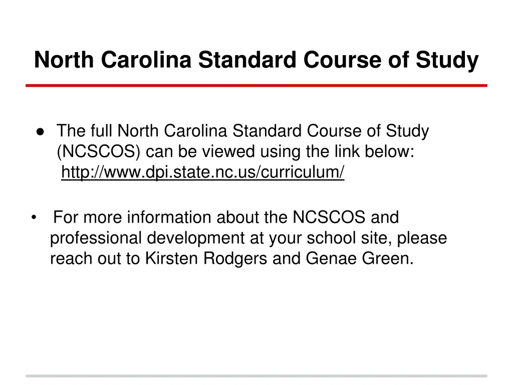 north carolina standard course of study