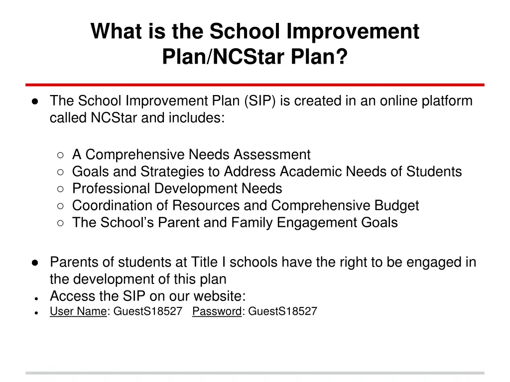 what is the school improvement plan ncstar plan