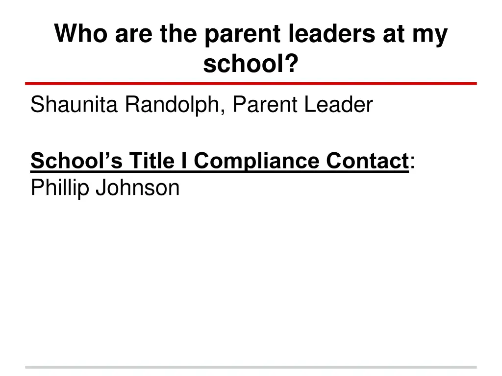 who are the parent leaders at my school