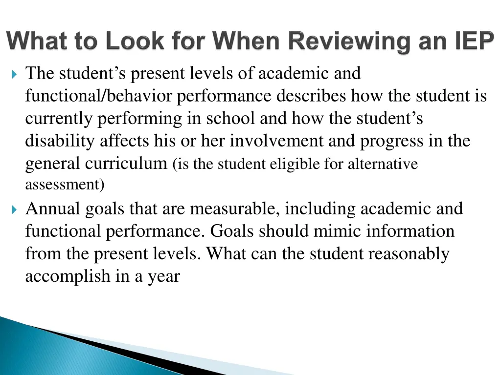 the student s present levels of academic