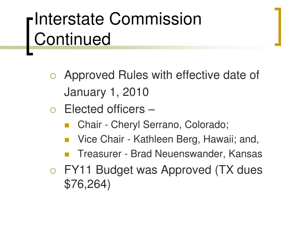 interstate commission continued