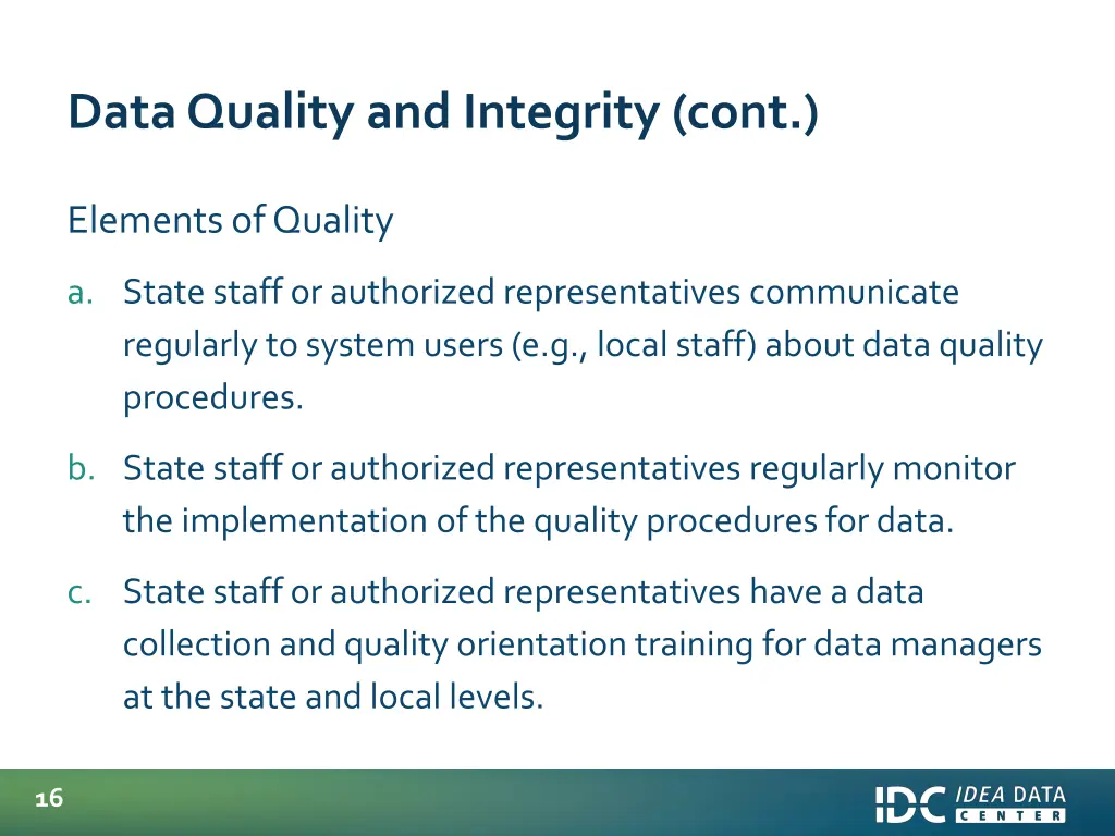 data quality and integrity cont