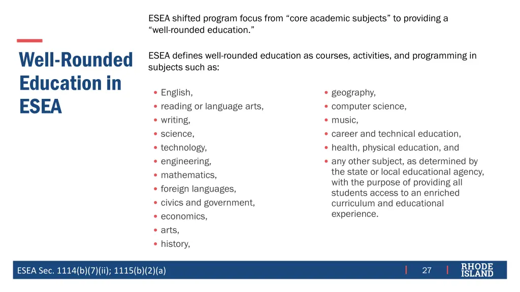 esea shifted program focus from core academic