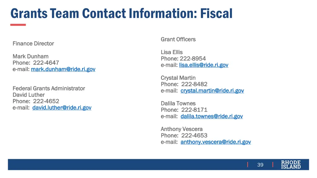 grants team contact information fiscal