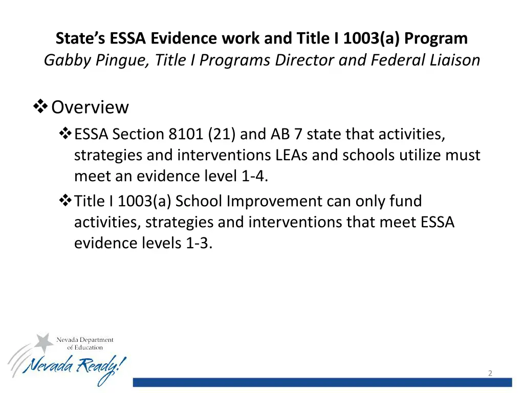 state s essa evidence work and title i 1003