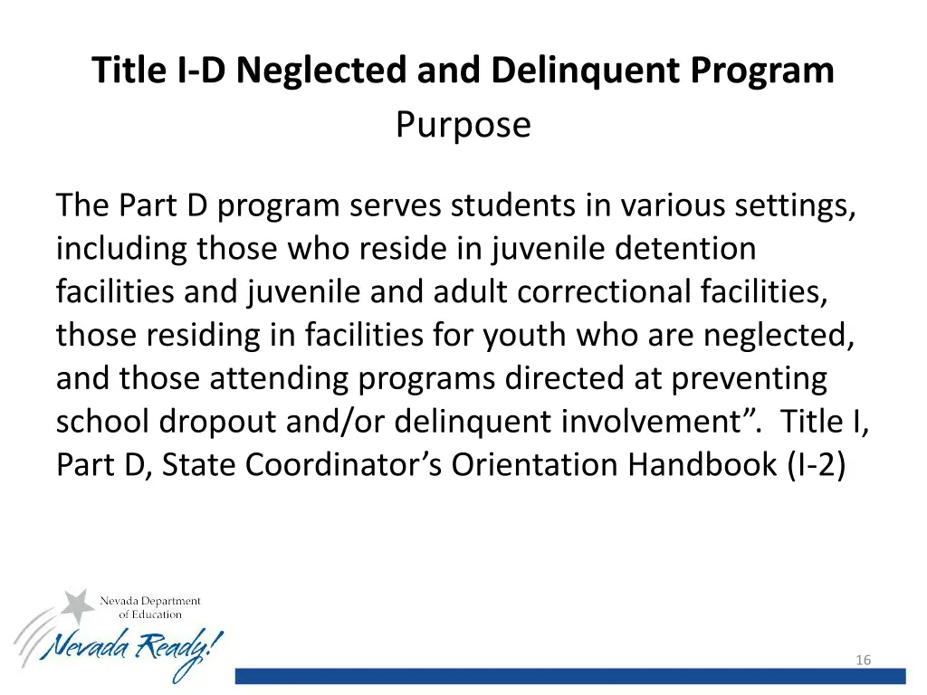 title i d neglected and delinquent program purpose