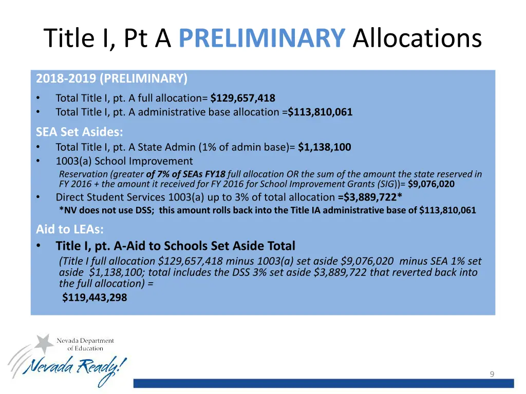 title i pt a preliminary allocations