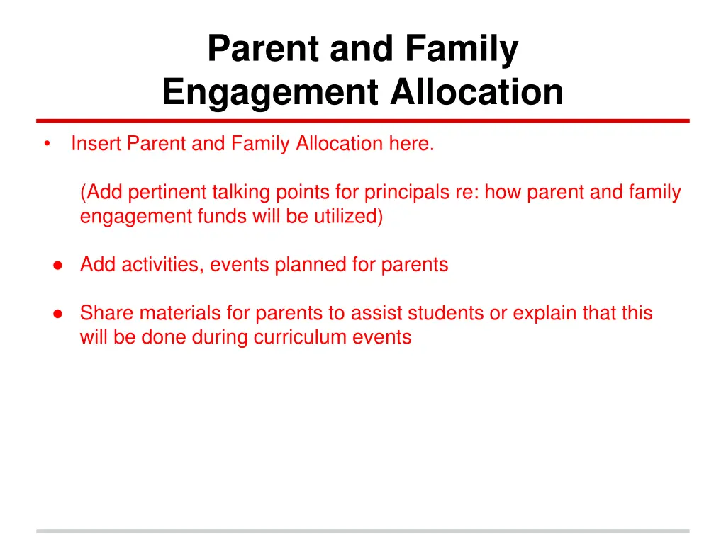 parent and family engagement allocation