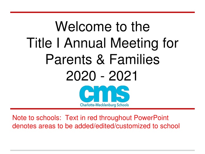 welcome to the title i annual meeting for parents