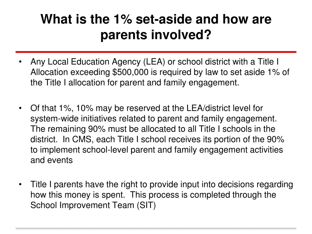 what is the 1 set aside and how are parents