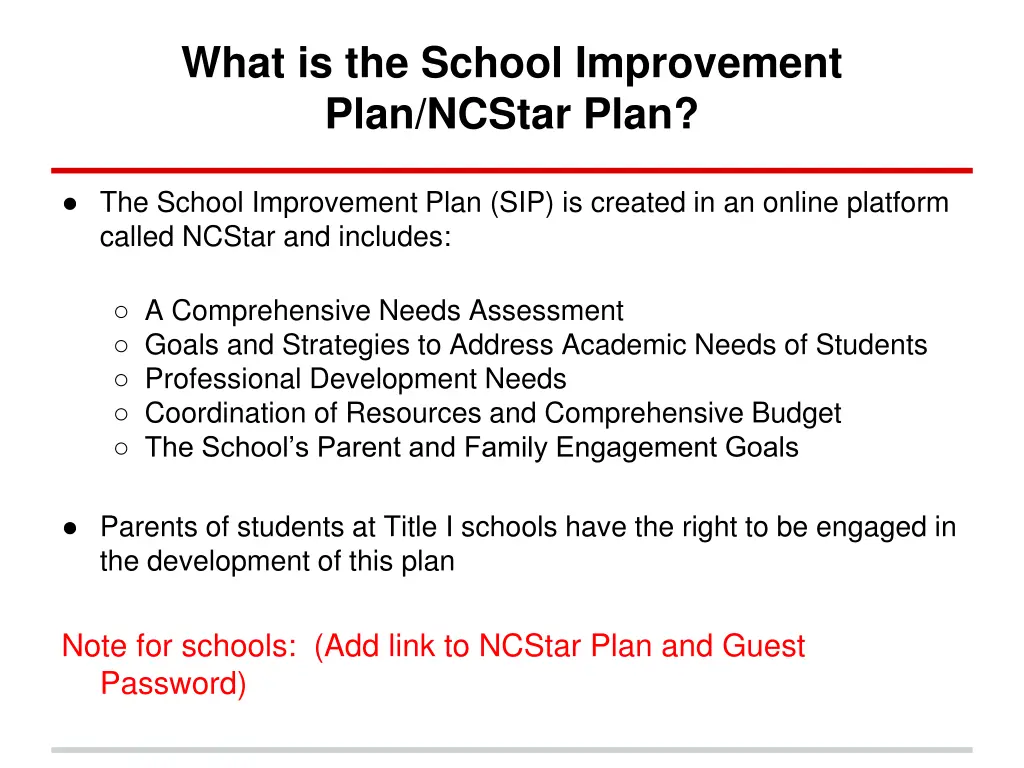 what is the school improvement plan ncstar plan