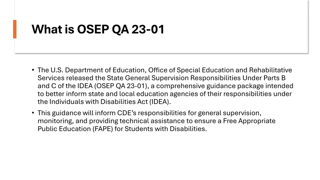 what is osep qa 23 01