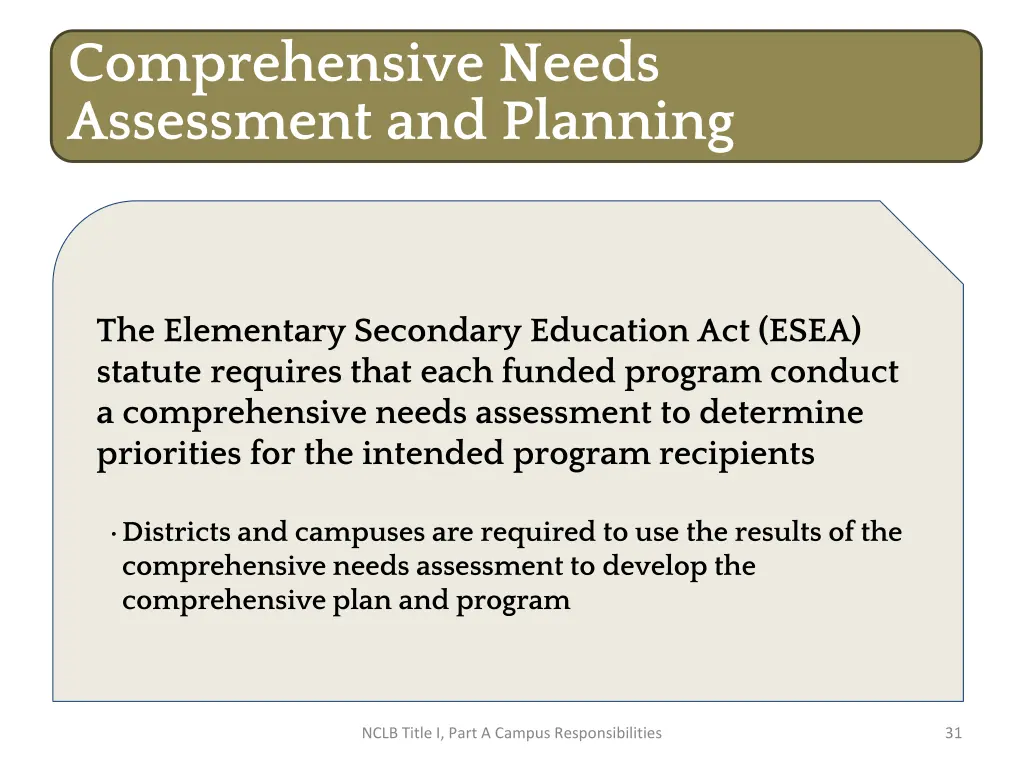 comprehensive needs assessment and planning