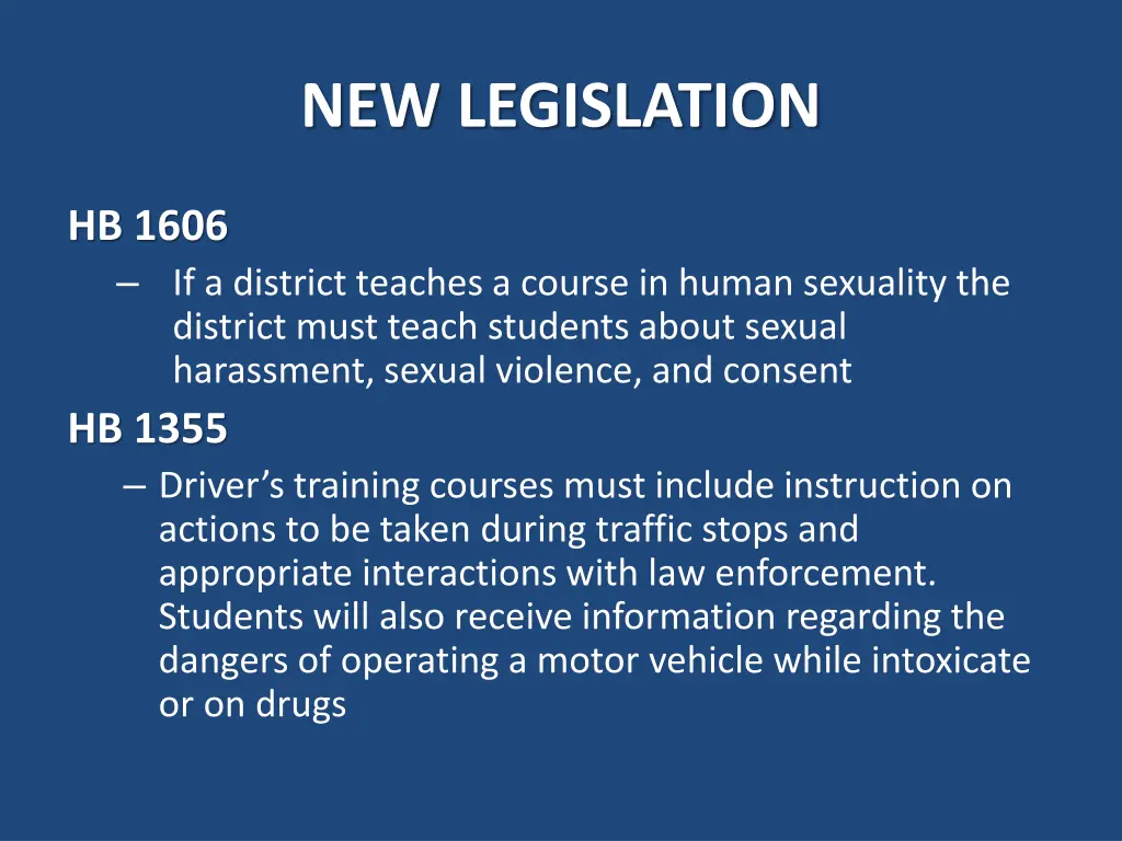 new legislation