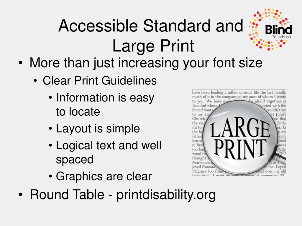 accessible standard and large print more than