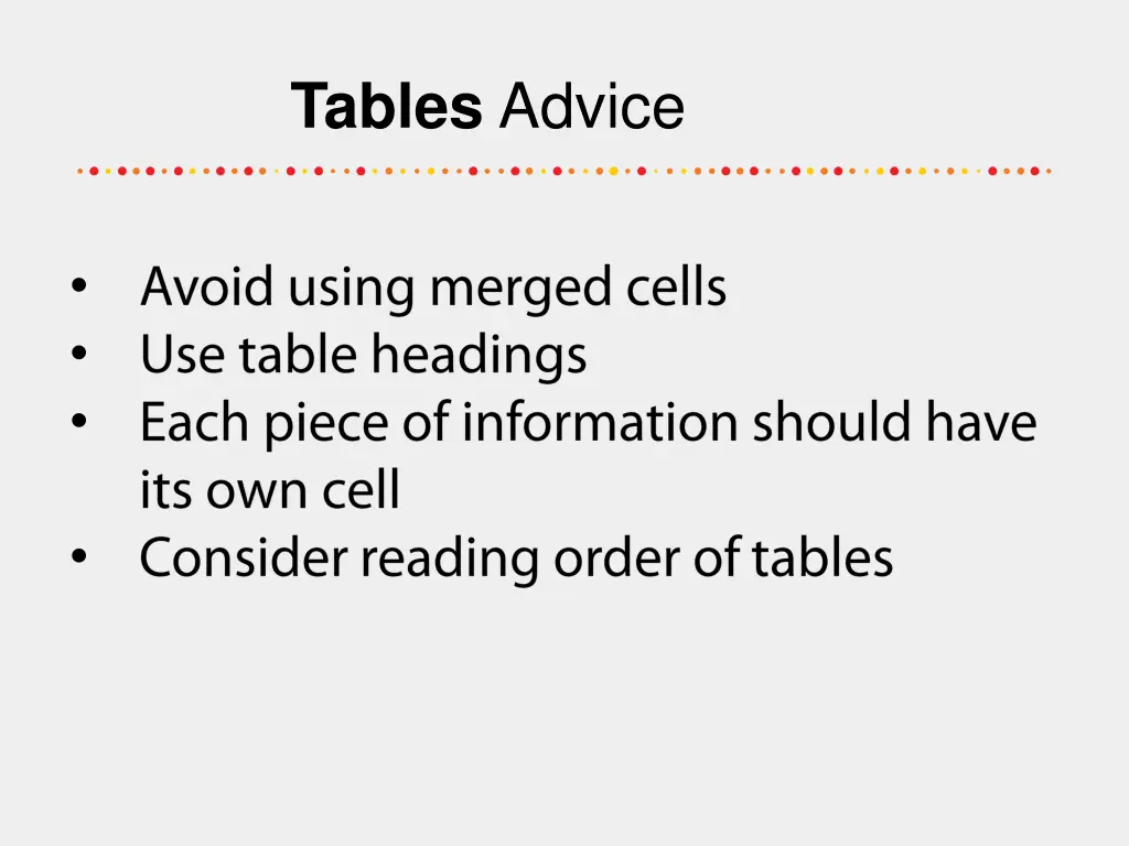 tables advice