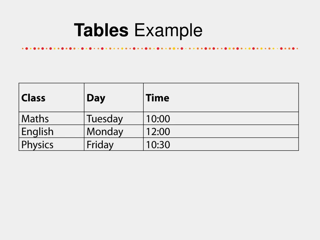 tables example