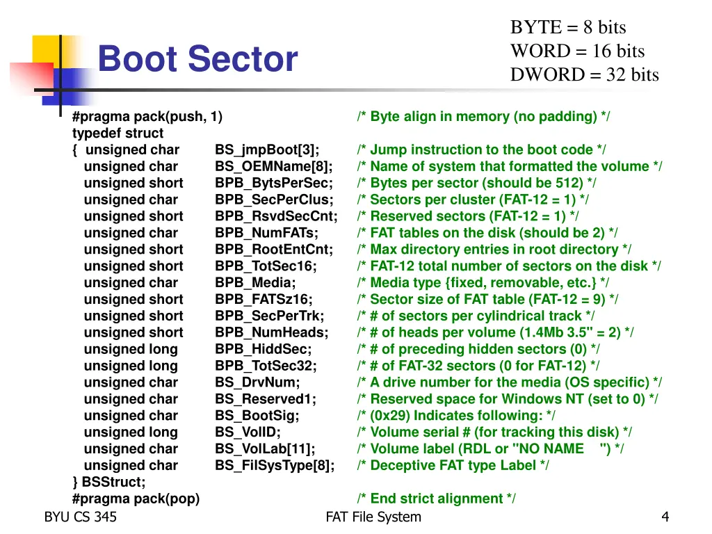 byte 8 bits word 16 bits dword 32 bits