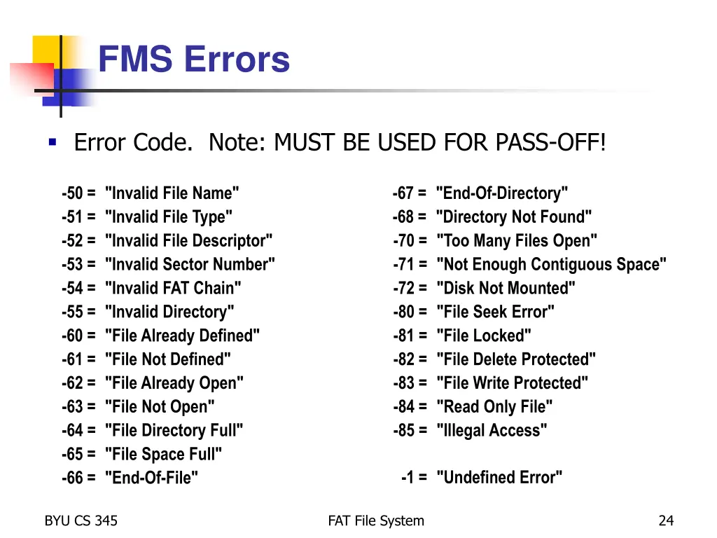 fms errors