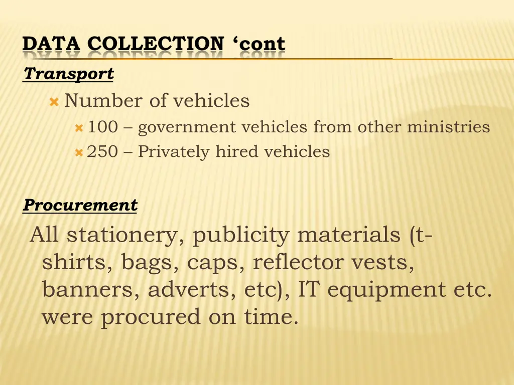 transport number of vehicles 100 government