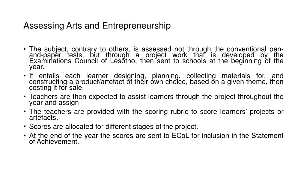 assessing arts and entrepreneurship