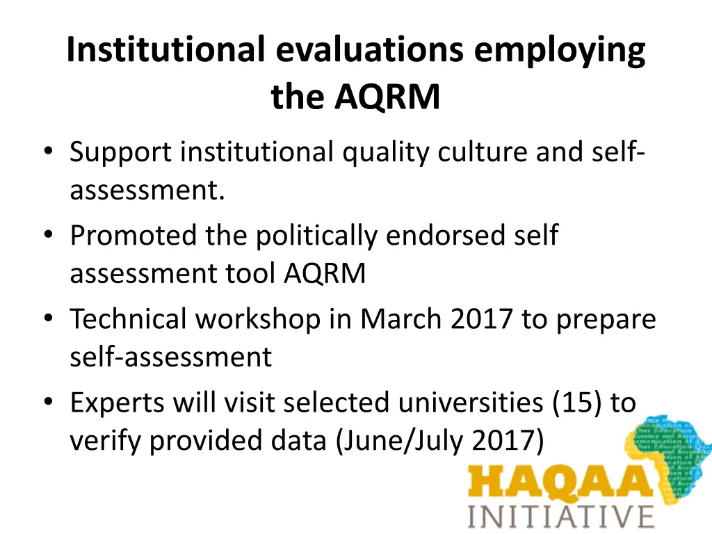 institutional evaluations employing the aqrm