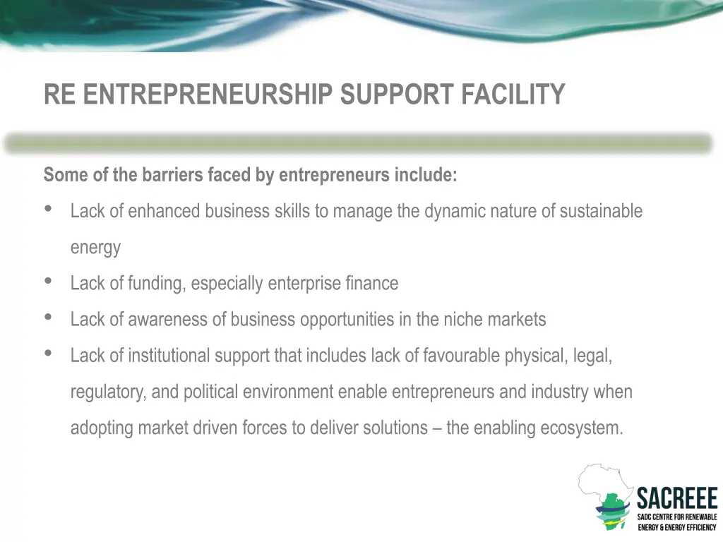 re entrepreneurship support facility